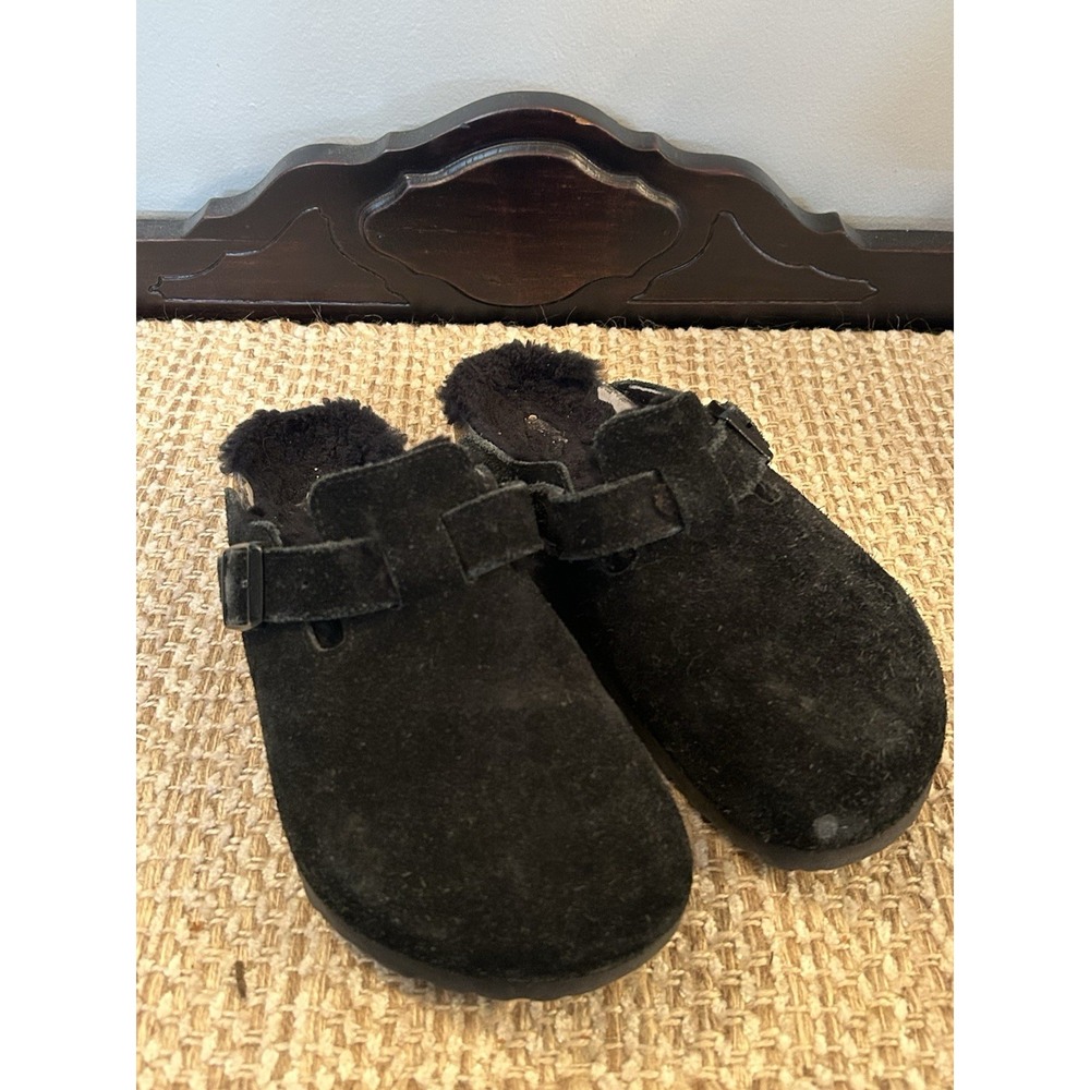 Birkenstock Boston Clogs 37 Suede Shearling Lined Black Men's 4 / Ladies 6 Shoe‎
